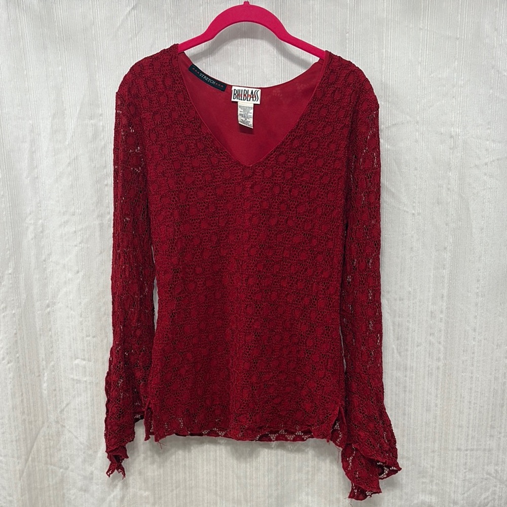 Y2K Bill Blass Jeans Red Lace Bell Sleeve Top